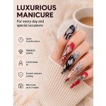 Dark Japanese Manga Style Press‑On Nails,Blood Splatter Spider Web Letter Long Almond False Nails